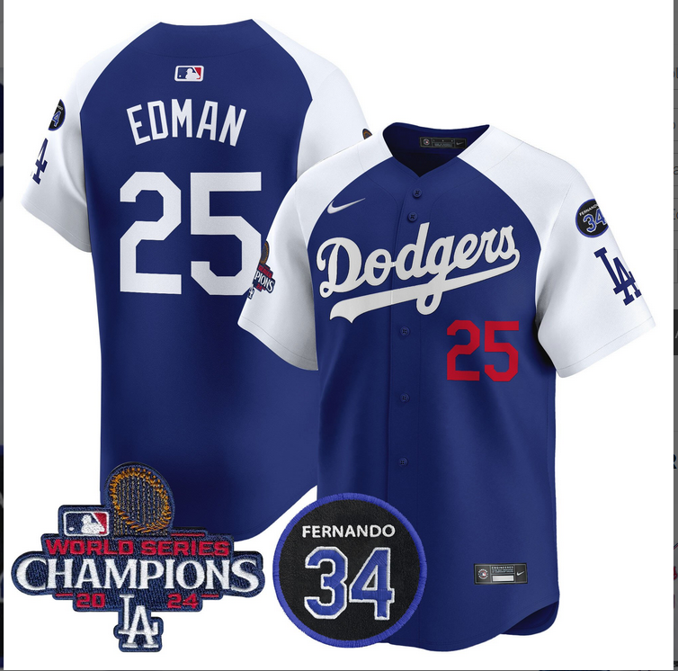 Men MLB Los Angeles Dodgers 25 Edman blue 2024 World Series Champions Patch Limited Jersey